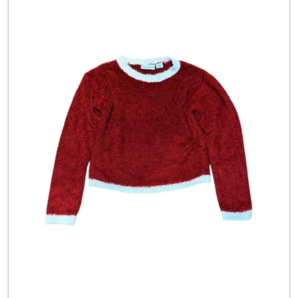 Montana Blues vintage Girls Fuzzy Sweater Red & Blue Trim Size Large